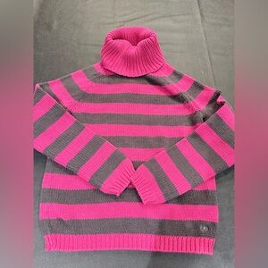 Izod Pink and Gray Striped Turtleneck Sweater